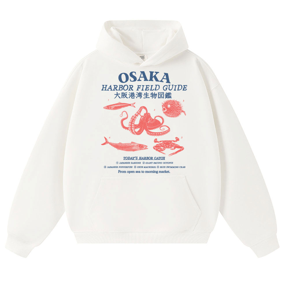 Japanese Women Lifestyle - 日本風大阪港フィールドガイドフーディー メンズ レディース 日本海洋生物タコ柄スウェットシャツ ルーズフリース カジュアルスポーツウェア