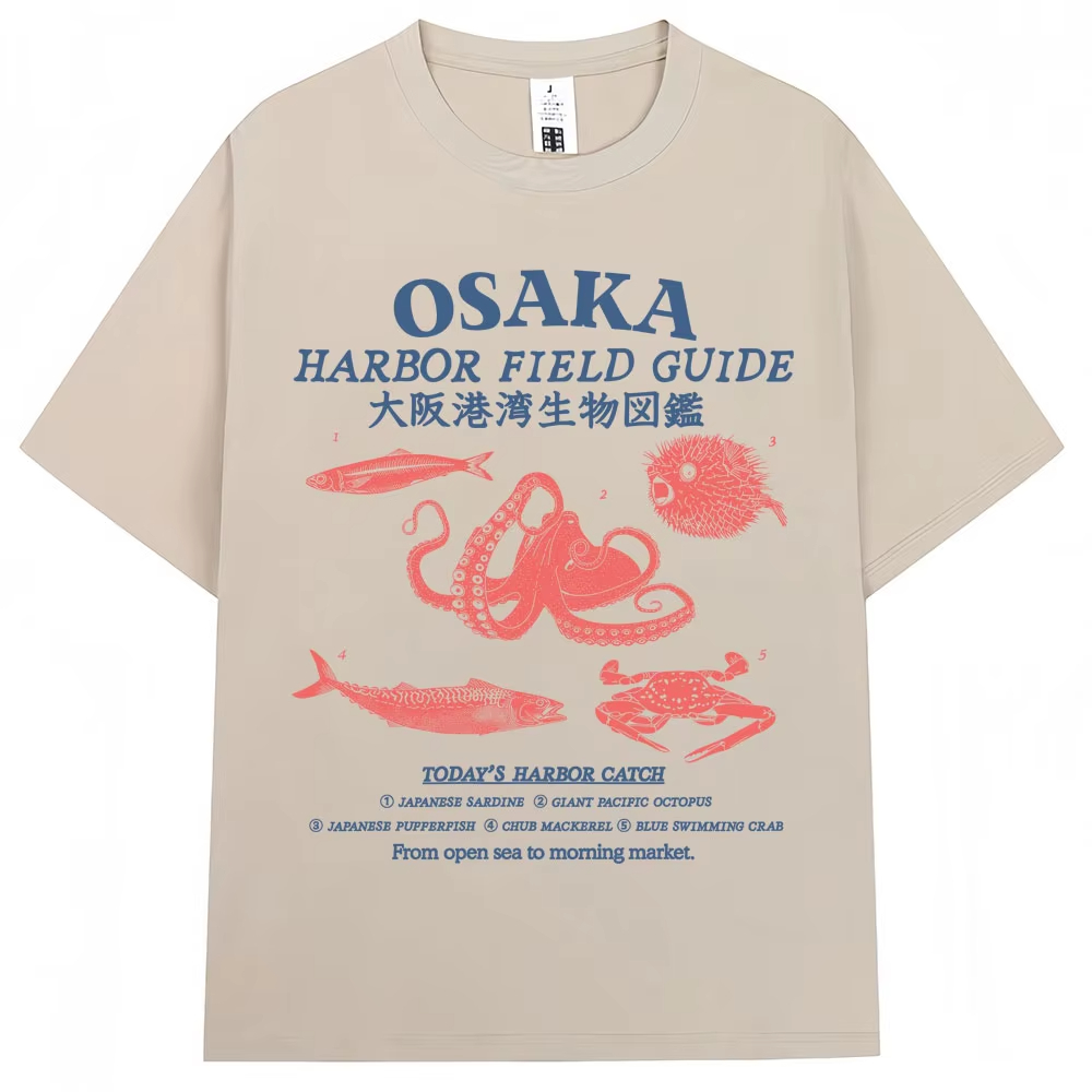 日本のスタイル、大阪港をテーマにしたグラフィックTシャツ。男 - Japanese Women Lifestyle のレビューと価格